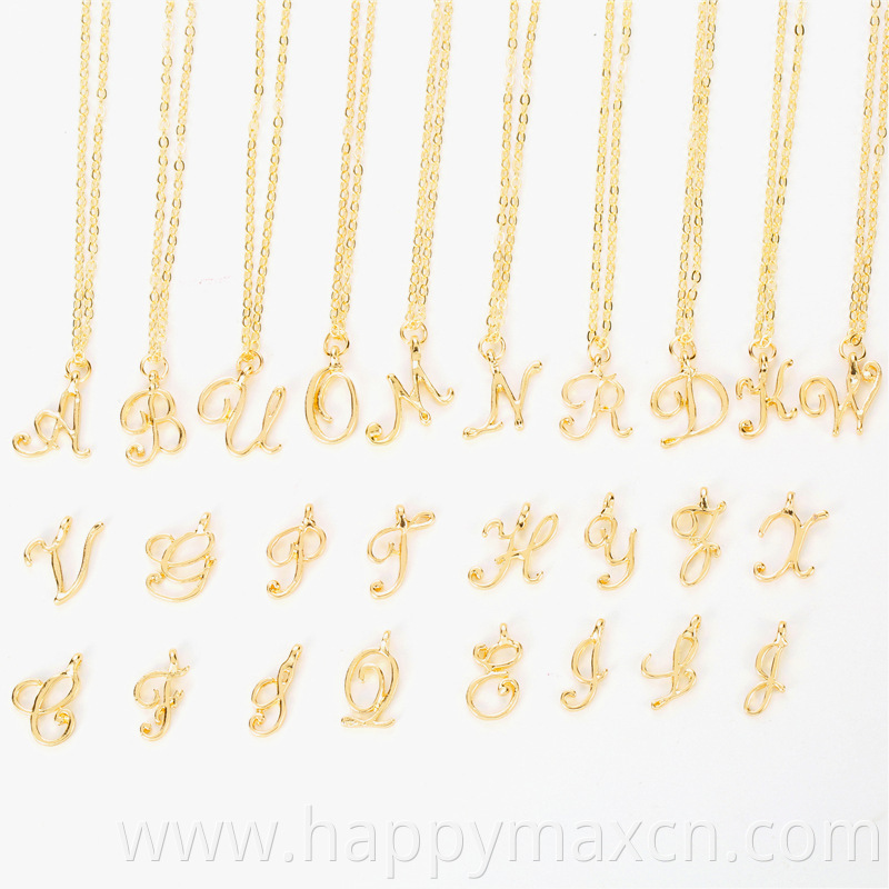 Wholesales cursive A~Z 26 letters gold silver necklaces with letter pendant for women